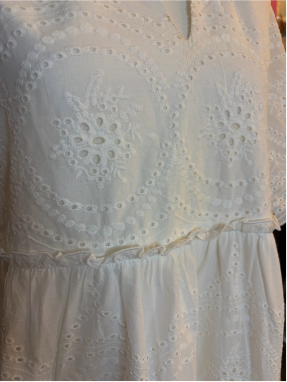 Tuckernuck White Eyelet Crawford Dress Cotton Tiered Mini XS - Picture 6 of 9